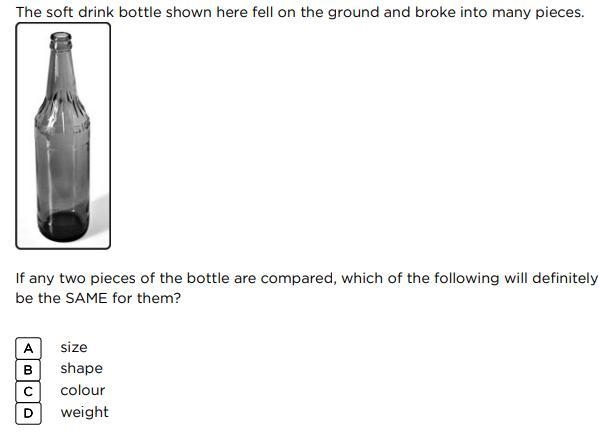 A soft drink bottle has fallen and brooked into many pieces-example-1