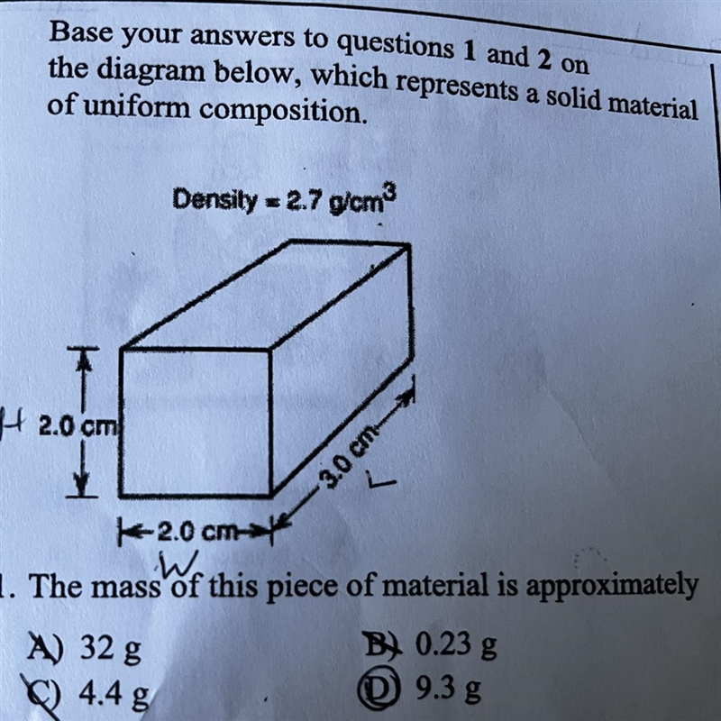 Base your answers to questions 1 and 2 on the diagram below, which represents a solid-example-1