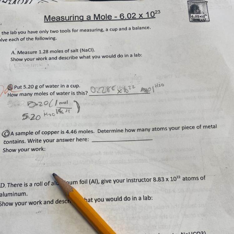 C. A sample of copper is 4.46 moles. Determine how many atoms your piece of metal-example-1