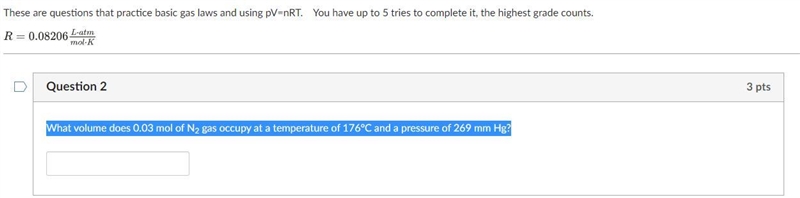 What volume does 0.03 mol of N2 gas occupy at a temperature of 176°C and a pressure-example-1