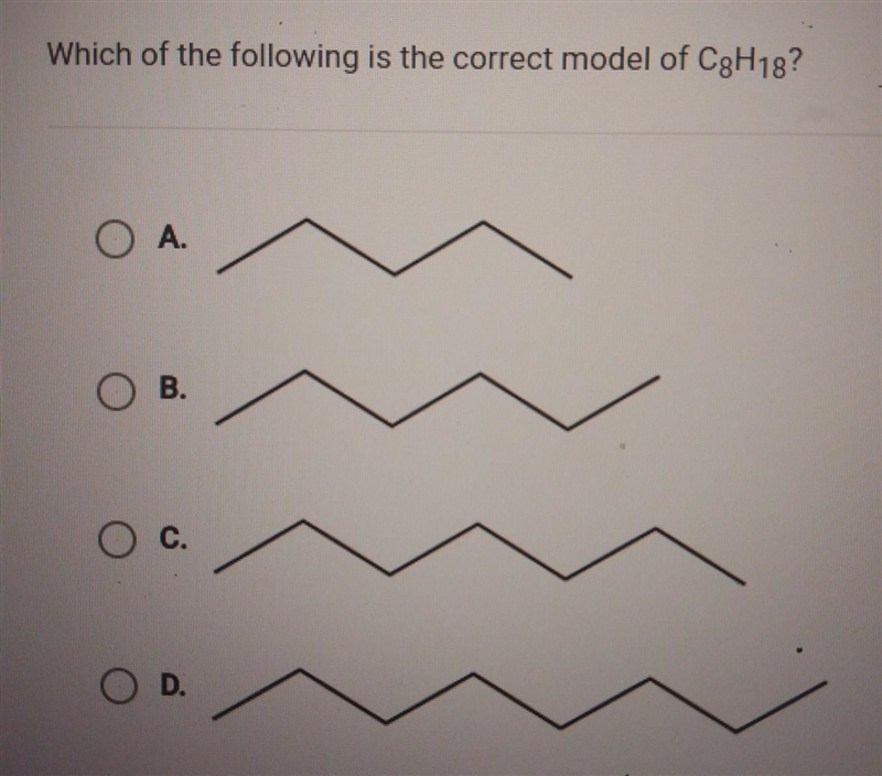 Which of the following is the correct model of CgH18? O A. OB. O C. O D.​-example-1