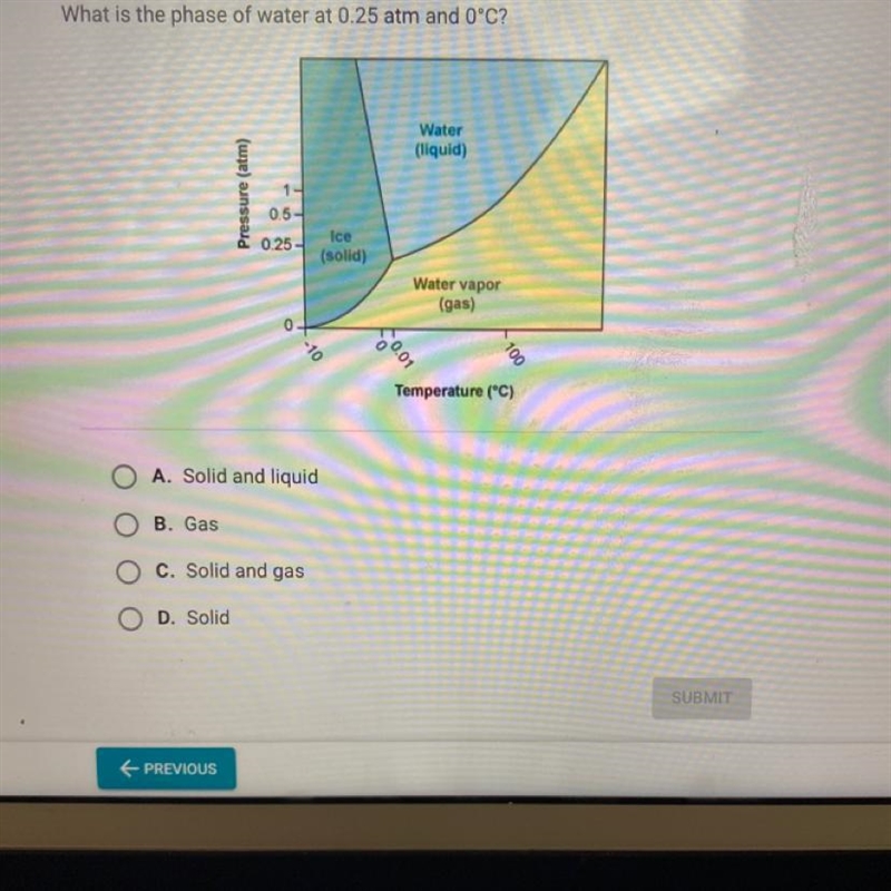 What is the phase of water at 0.25 atm and 0°C?-example-1