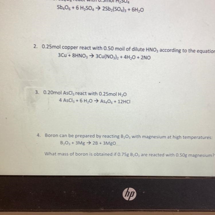 What is the limiting reactant? 3. 0.20mol AsCl, react with 0.25mol H.O-example-1