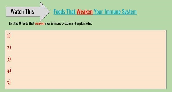 List the 9 foods that weaken your immune system and explain why. NO LINKS-example-1