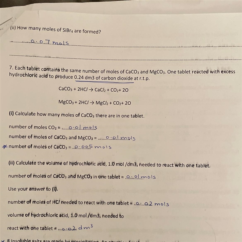 Plz help! Forget the second part, look at the first one. Number of moles of CaCO3 and-example-1