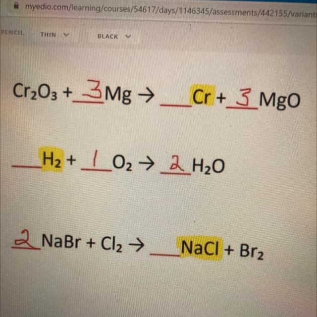 Balance the three equations below by adding the coefficient next to the element(s-example-1