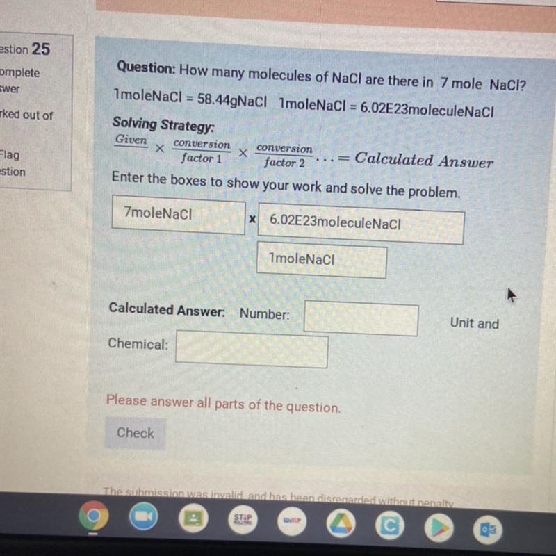 7moleNaCl x 6.02E23moleculeNaCl 1moleNaCl-example-1