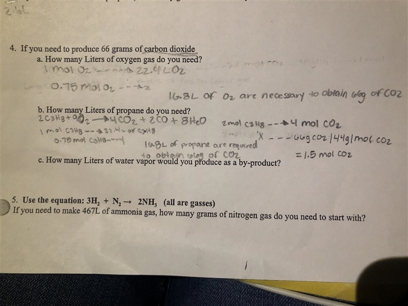 If you need to produce 66 grams of carbon dioxide, how many liters of water vapor-example-1