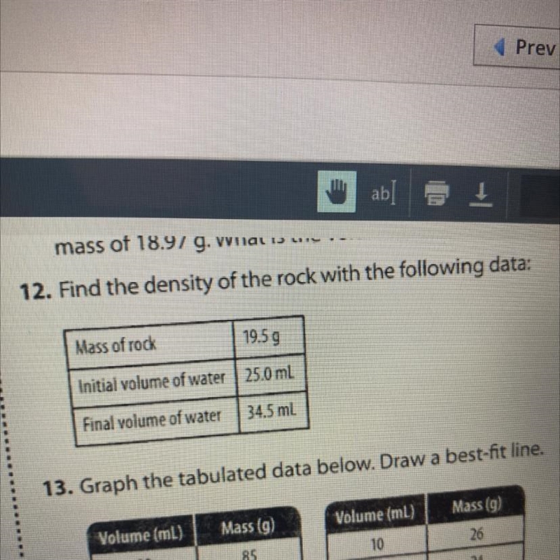 Find the density of the rock with the following data and show work-example-1