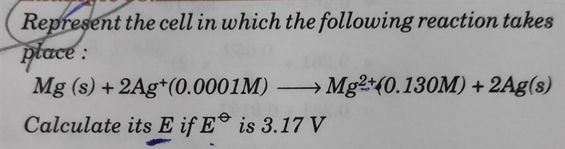 Present the cell in which the following reaction place Mg(s) + 2Ag+ (0.0001 M) ----&gt-example-1