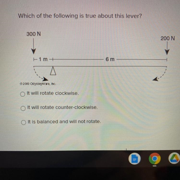 Which of the following is true about this lever? It will rotate clockwise. It will-example-1