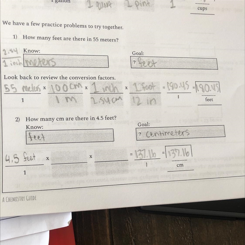 2) How many cm are there in 4.5 feet? Know: feet 4.5 feet 1 X X Goal: ? Centimeters-example-1