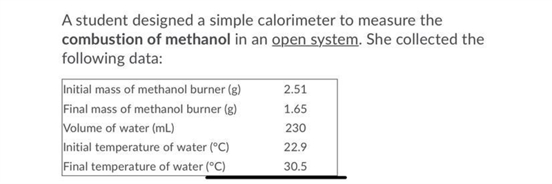 I have to figure out the molar enthalpy kj/mol of the combustion of methanol from-example-1