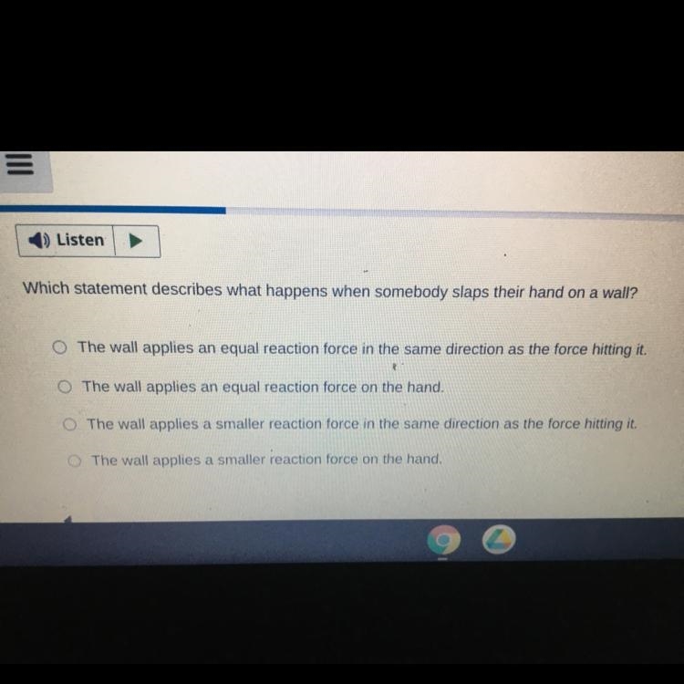 Which statement describes what happens when somebody slaps their hand on a wall?-example-1