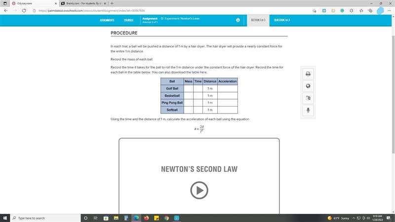 Rank the balls in terms of their mass, lightest first, and acceleration, slowest first-example-1