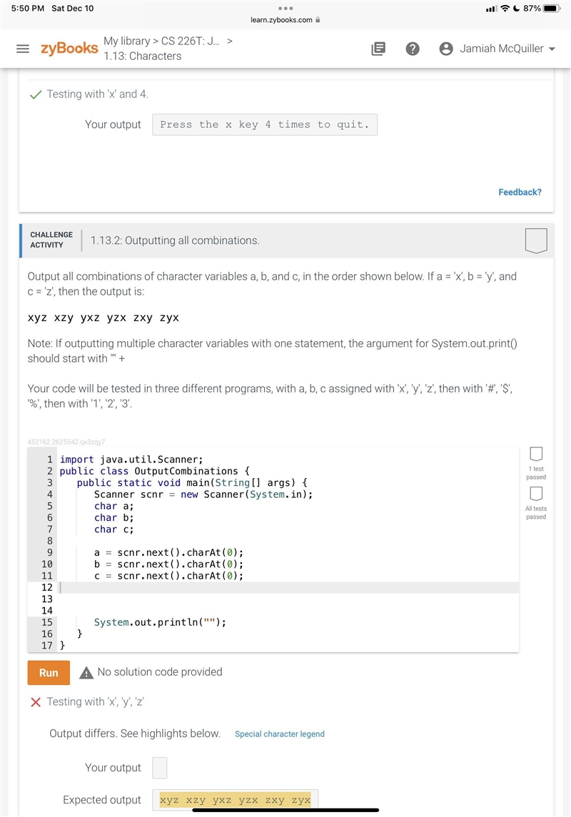 Output all combinations of character variables a, b, and c, in the order shown below-example-1