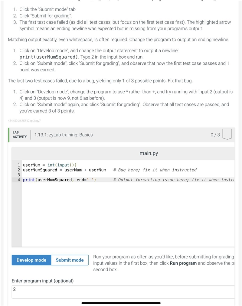 The assignment is to get an integer from input, and output that integer squared, ending-example-1