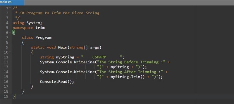 Write a C# program to Trim the Given String. Write a C# program to Convert Upper case-example-1