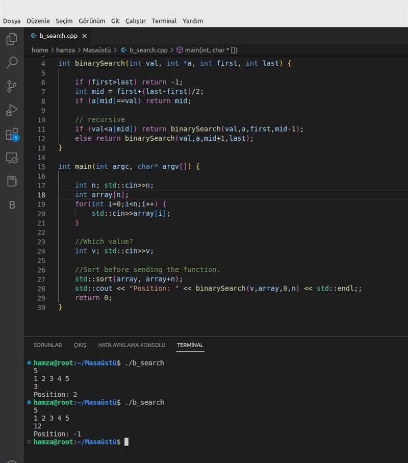 ) write a binary search function (using recursion) int binary search(int val, int-example-1