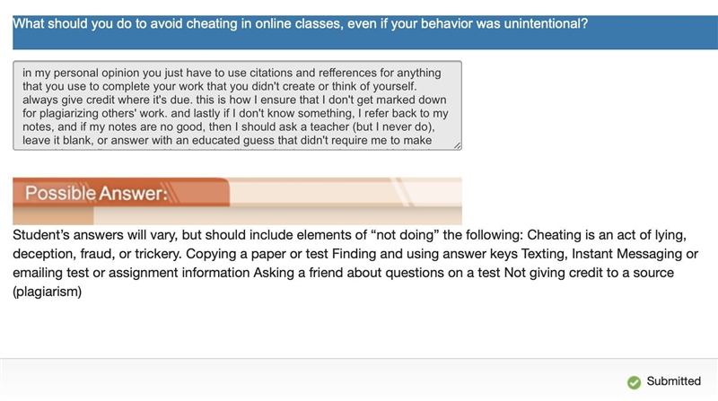 What should you do to avoid cheating in online classes, even if your behavior was-example-1