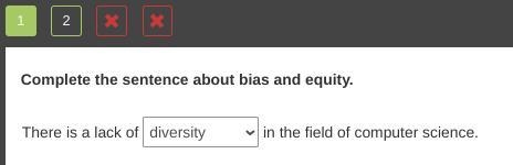 Complete the sentence about bias and equity. There is a lack of in the field of computer-example-1