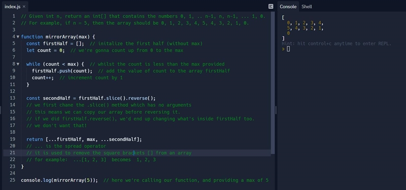 Given int n, return an int[] that contains the numbers 0, 1, .. n-1, n, n-1, ... 1, 0. For-example-1