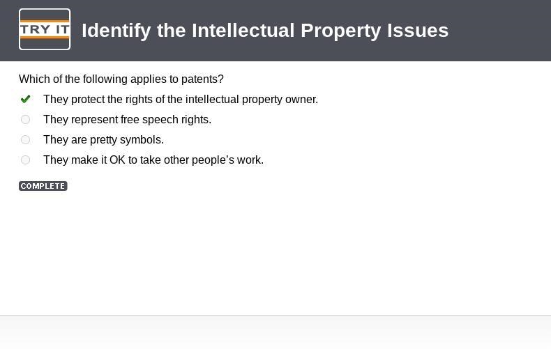 Which of the following applies to patents? o They protect the rights of the intellectual-example-1