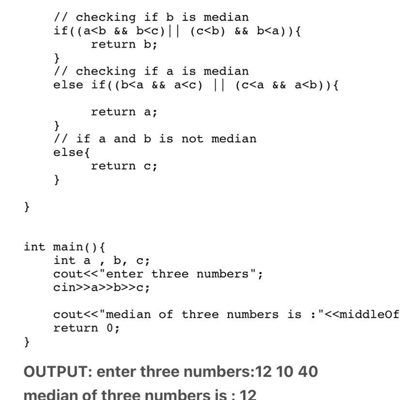 Write a program that takes in three integers and outputs the median value (not the-example-1