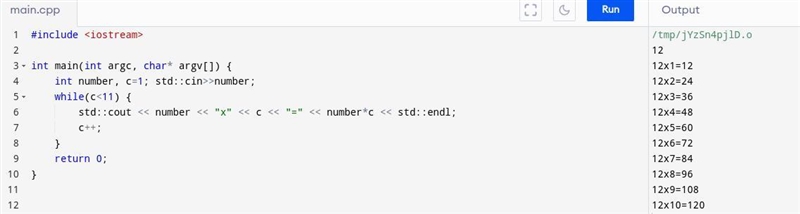 Write a C++ program to generate the multiplication table of a number (entered by the-example-1