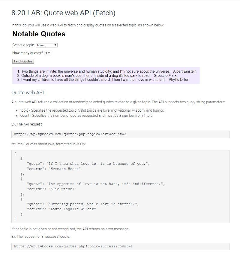 In this lab, you will use a web API to fetch and display quotes on a selected topic-example-1