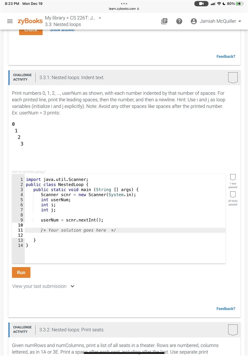 Print numbers 0, 1, 2, ..., userNum as shown, with each number indented by that number-example-1