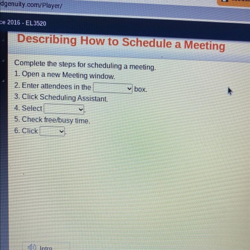 Complete the steps for scheduling a meeting. 1. Open a new Meeting window. 2. Enter-example-1