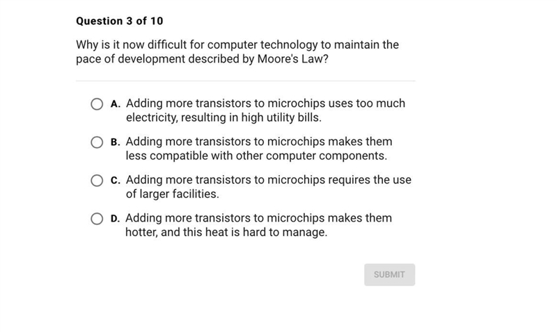 Why is it now difficult for computer technology to maintain the pace to development-example-1