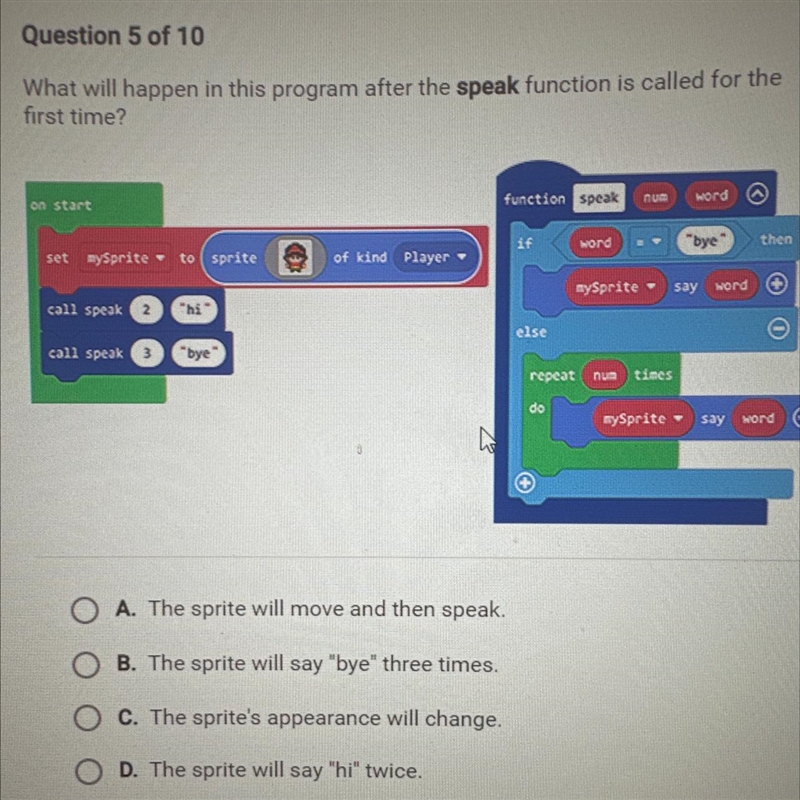 Please Help!! Thank You. What will happen in this program after the speak function-example-1