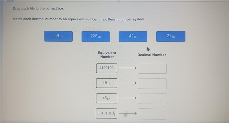 Drag each tile to the correct box. Match each decimal number to an equivalent number-example-1