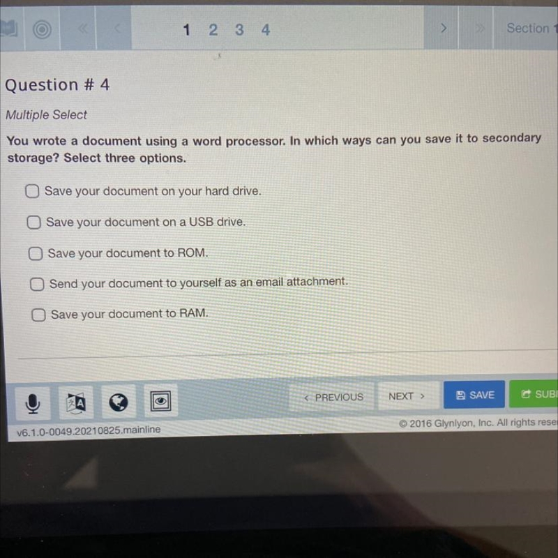 You wrote a document using a word processor. In which ways can you save it to secondary-example-1