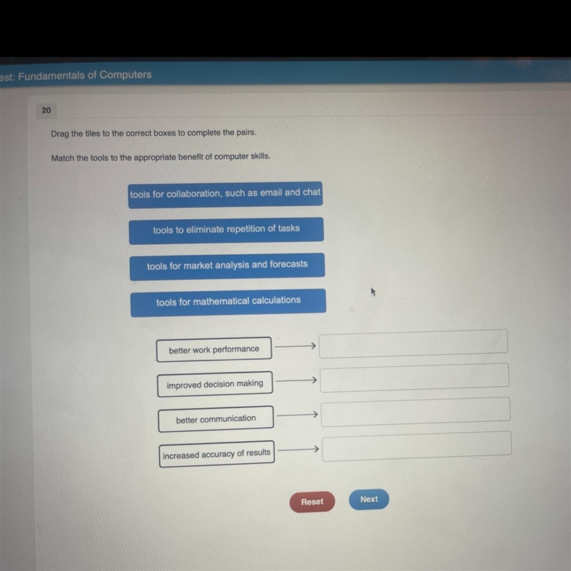 Match the tools to the appropriate benefit of computer skills-example-1