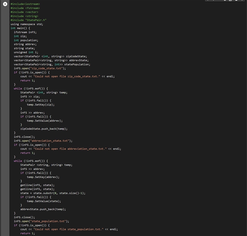 C++ 13. 5 lab: zip code and population (class templates) define a class statepair-example-2