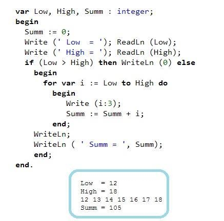 Given two integers low and high representing a range, return the sum of the integers-example-1