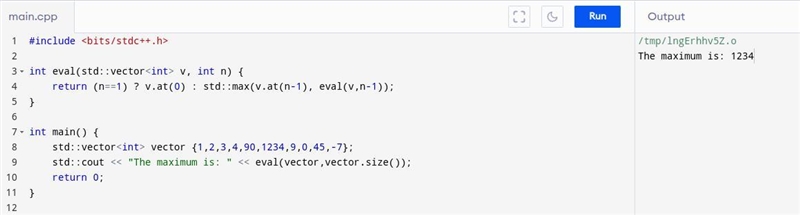 write a c recursive function that finds the maximum value in an array (or vector) of-example-1