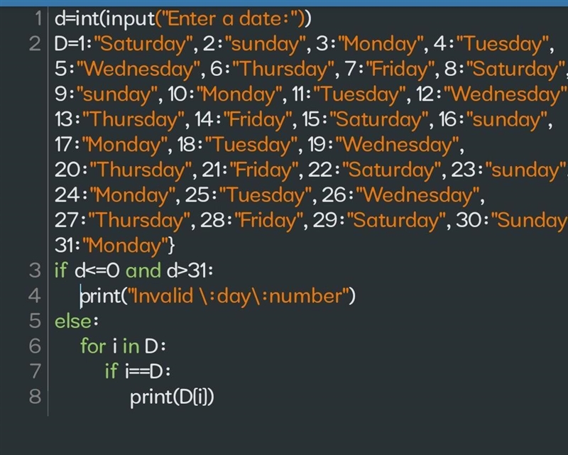 Q3. The 1st day of 2022 was Saturday, write a program to input any day number within-example-1