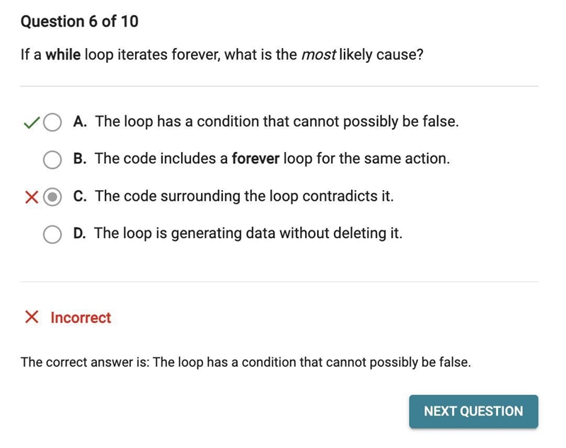 If a while loop iterates forever,what is the most likely cause?-example-1