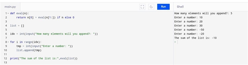 write a recursion (a function) sum list (nums) that calculates the sum of numbers-example-1