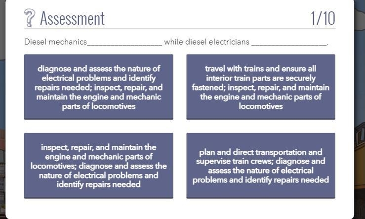 Help! Diesel mechanics___________while diesel electronics_________-example-1