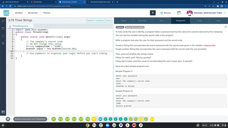 PLEASE HELP Three string 3.7.9 codehs-example-1