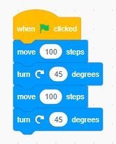 When following the steps below in Scratch, which direction will the sprite end up-example-1