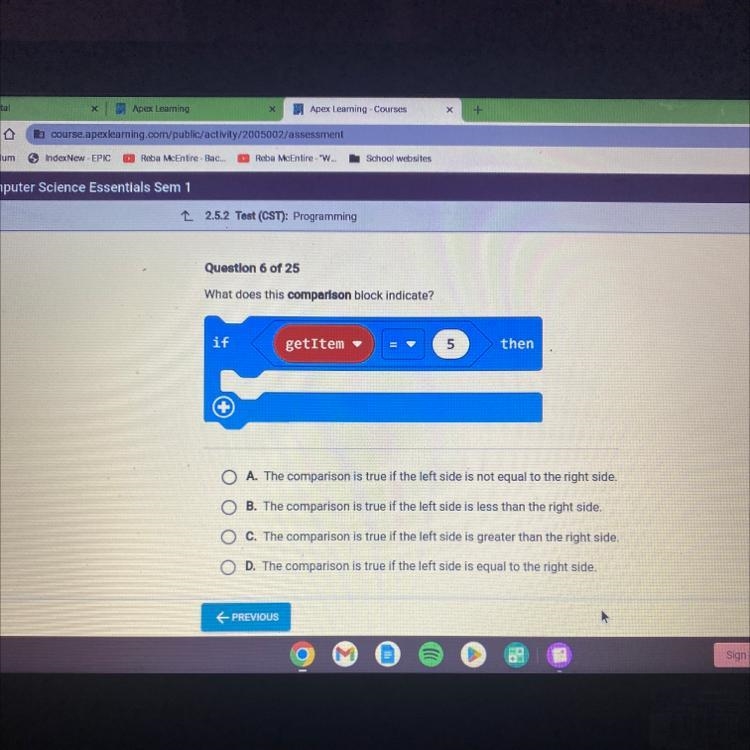 What does this comparison block indicate? if + getItem 5 then O A. The comparison-example-1