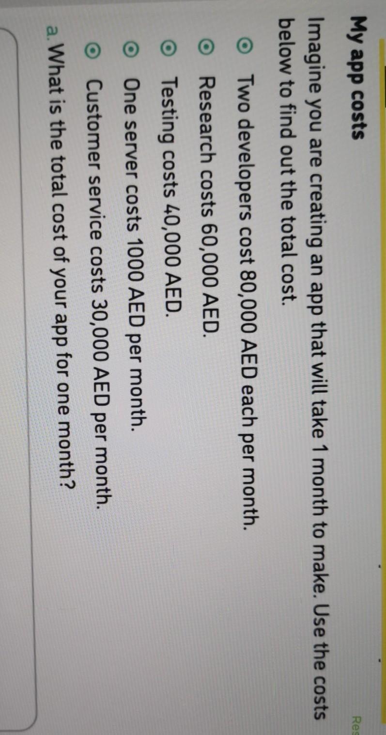 Csc. Please help me My app costs Imagine you are creating an app that will take 1 month-example-1