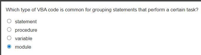 Which type of VBA code is common for grouping statements that perform a certain task-example-1