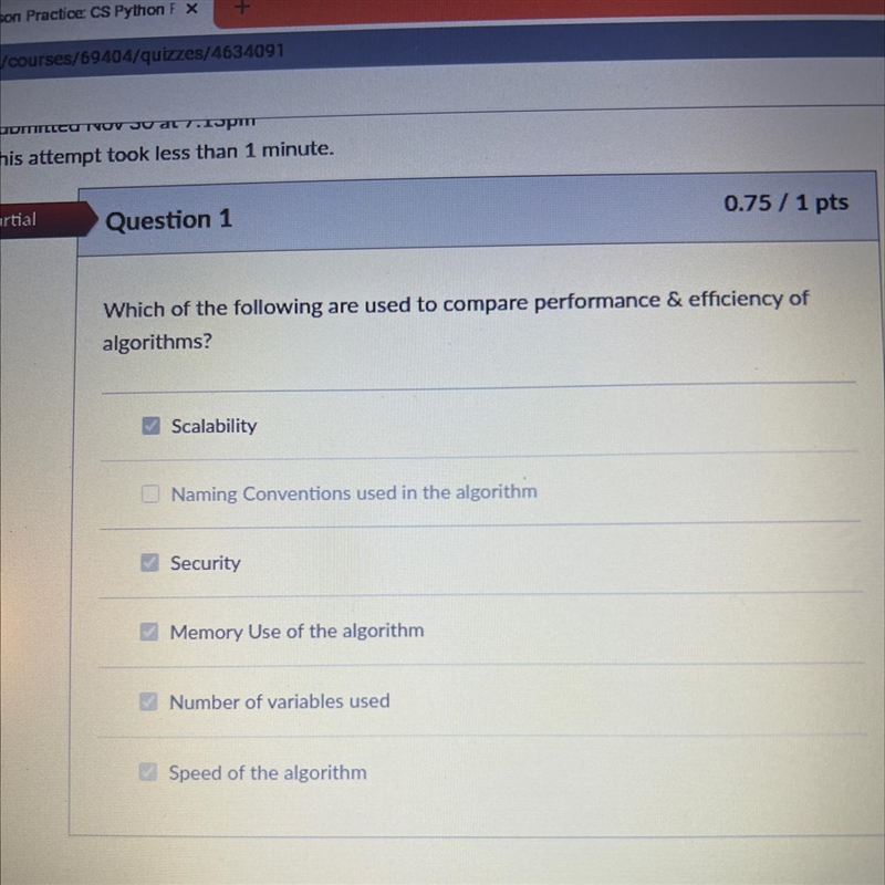 Which of the following are used to compare performance and efficiency of algorithms-example-1